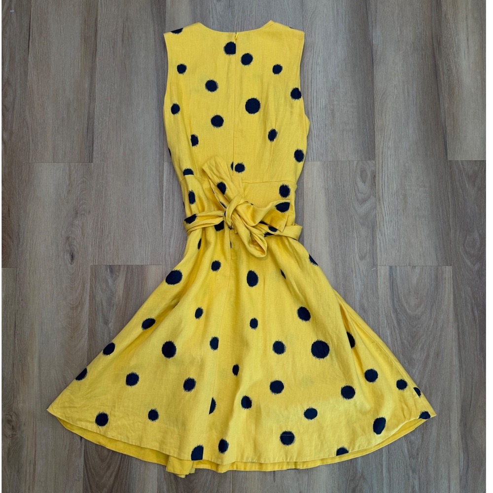 Hobbs London Carina twitchill Yellow Linen Polka Dot Tie Waist Dress 10 Preppy - Picture 3 of 7